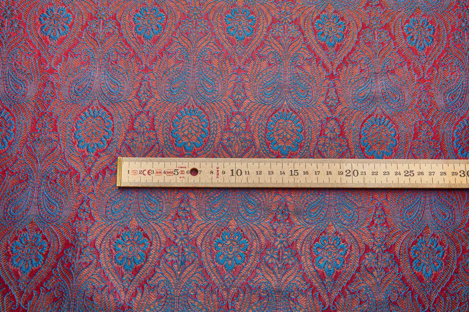 Banaras Brocade - Red, Blue and Gold fabric, image 9 of 10