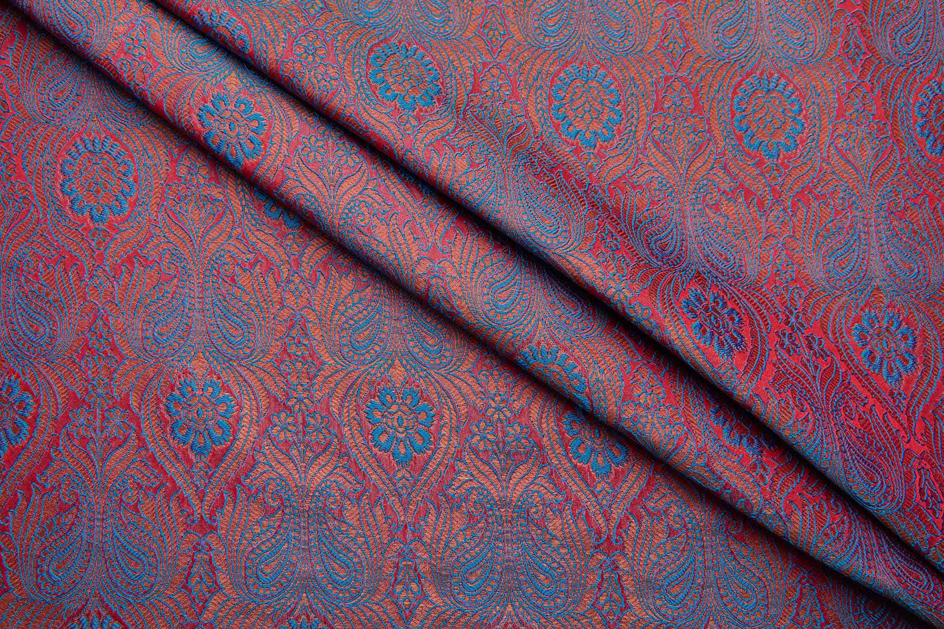 Banaras Brocade - Red, Blue and Gold fabric, image 6 of 10