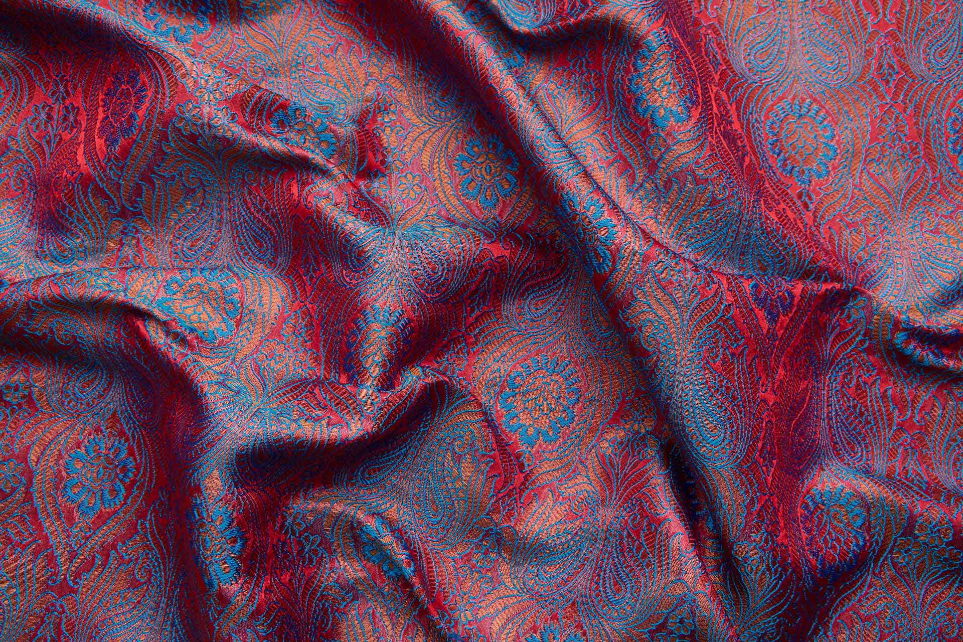 Banaras Brocade - Red, Blue and Gold fabric, image 7 of 10