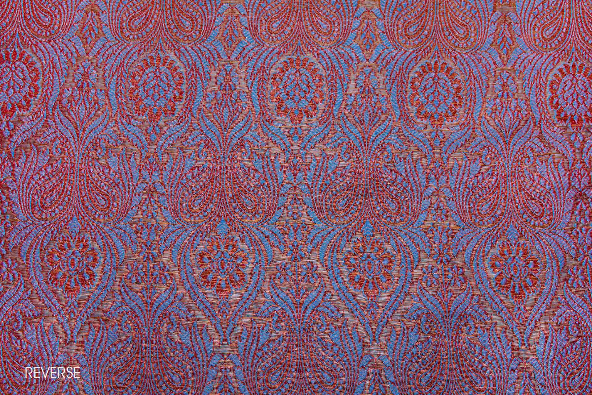 Banaras Brocade - Red, Blue and Gold fabric, image 5 of 10