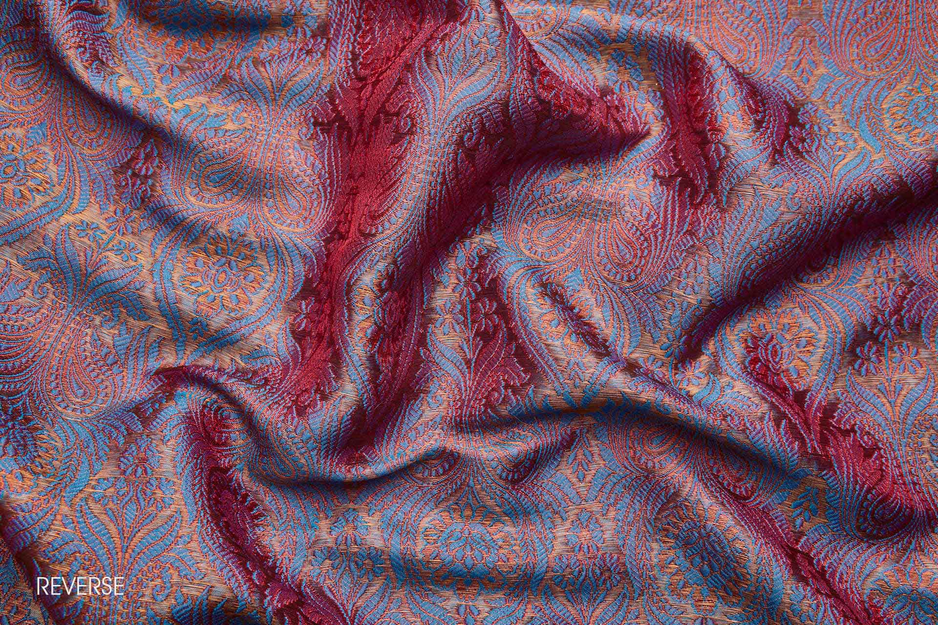 Banaras Brocade - Red, Blue and Gold fabric, image 8 of 10