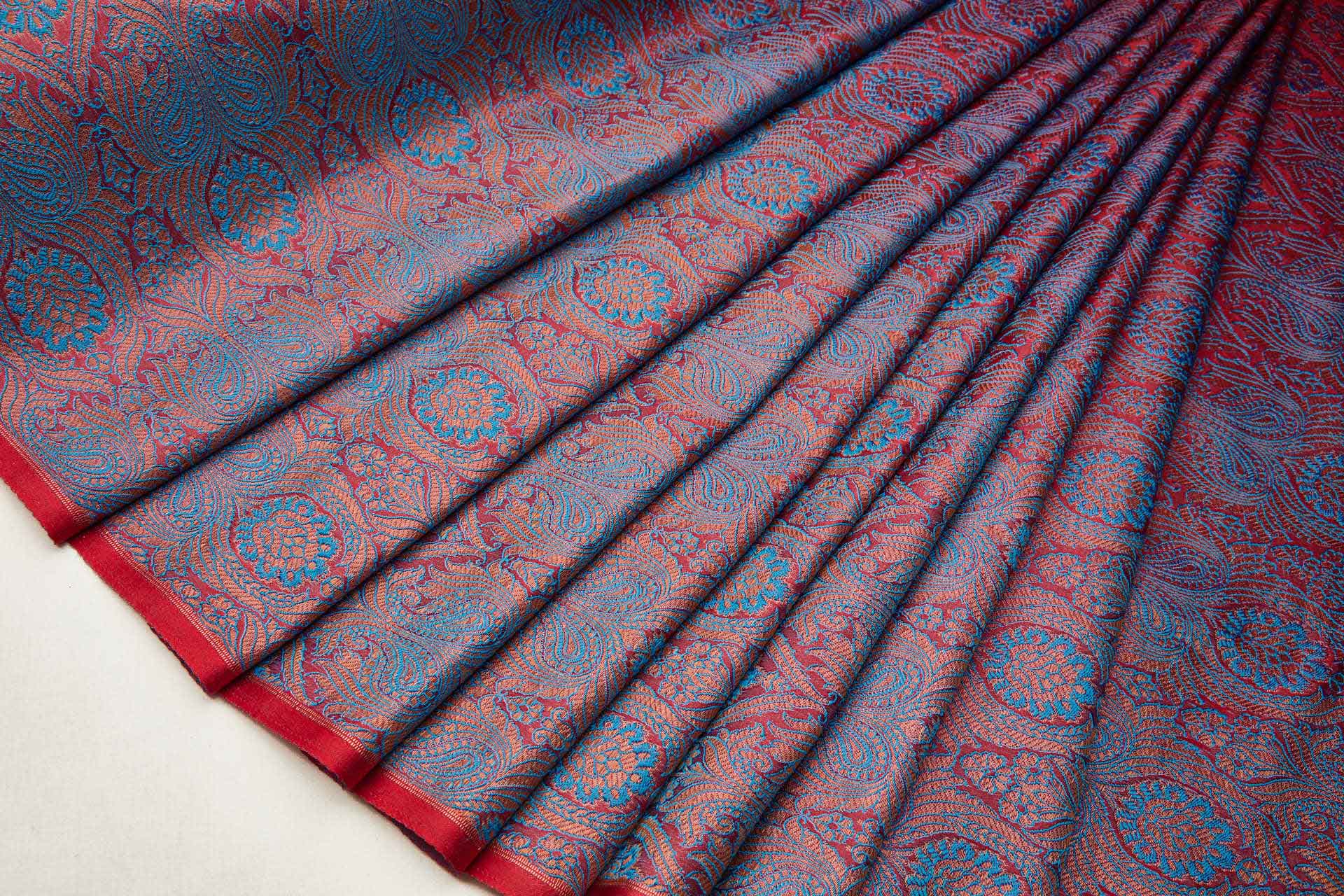 Banaras Brocade - Red, Blue and Gold fabric