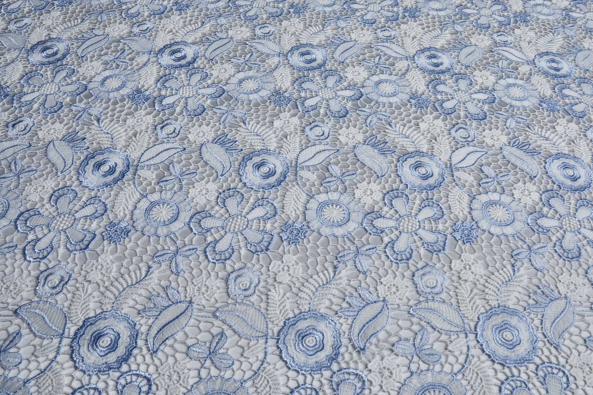 Floral Guipure Lace in Ivory and Pale Blue fabric, image 2 of 15