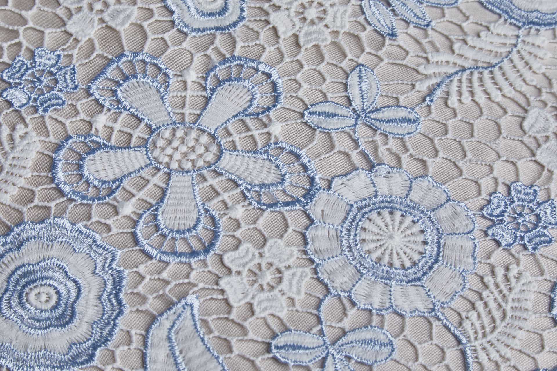 Floral Guipure Lace in Ivory and Pale Blue fabric, image 9 of 15
