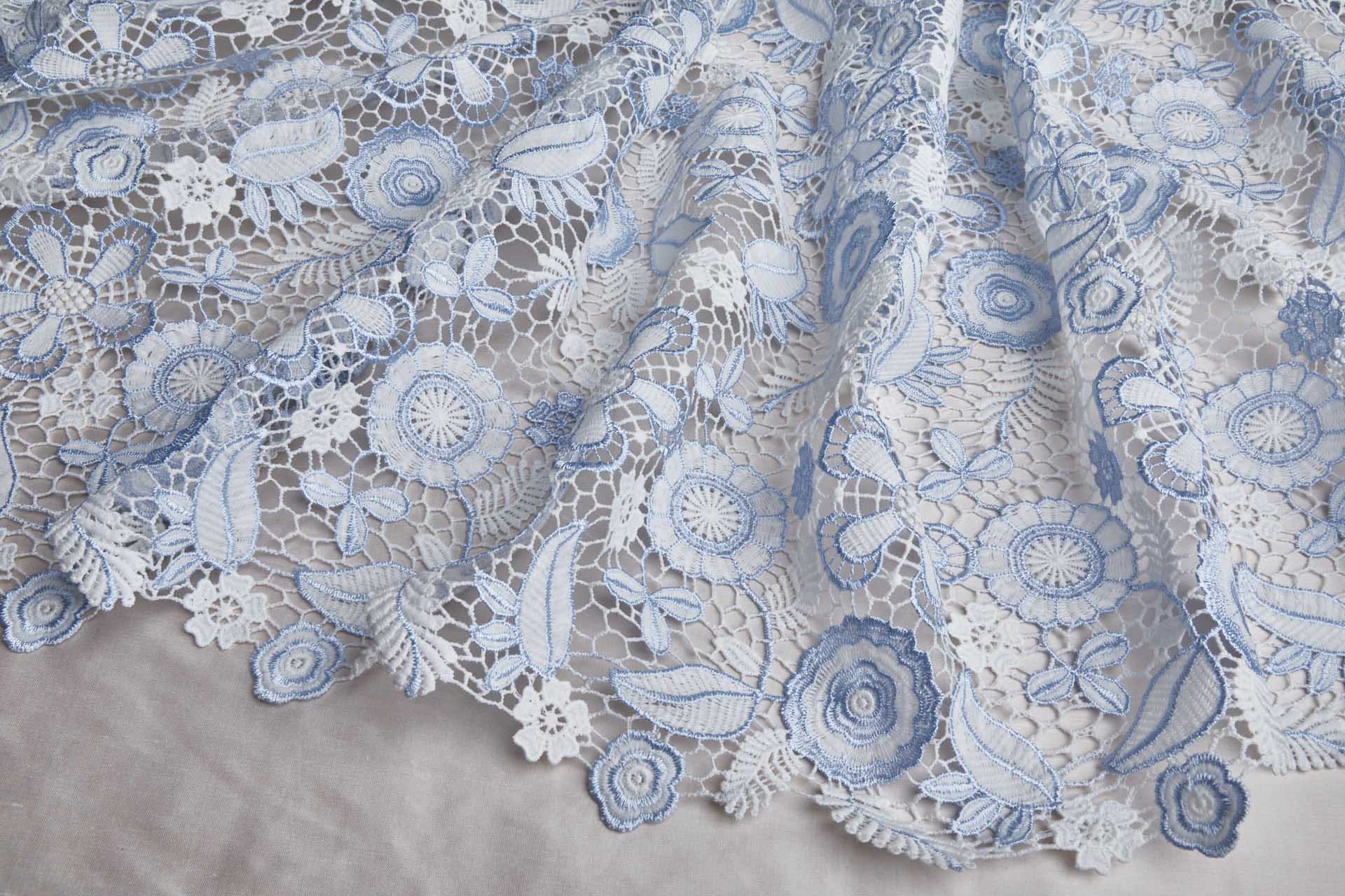 Floral Guipure Lace in Ivory and Pale Blue fabric, image 10 of 15