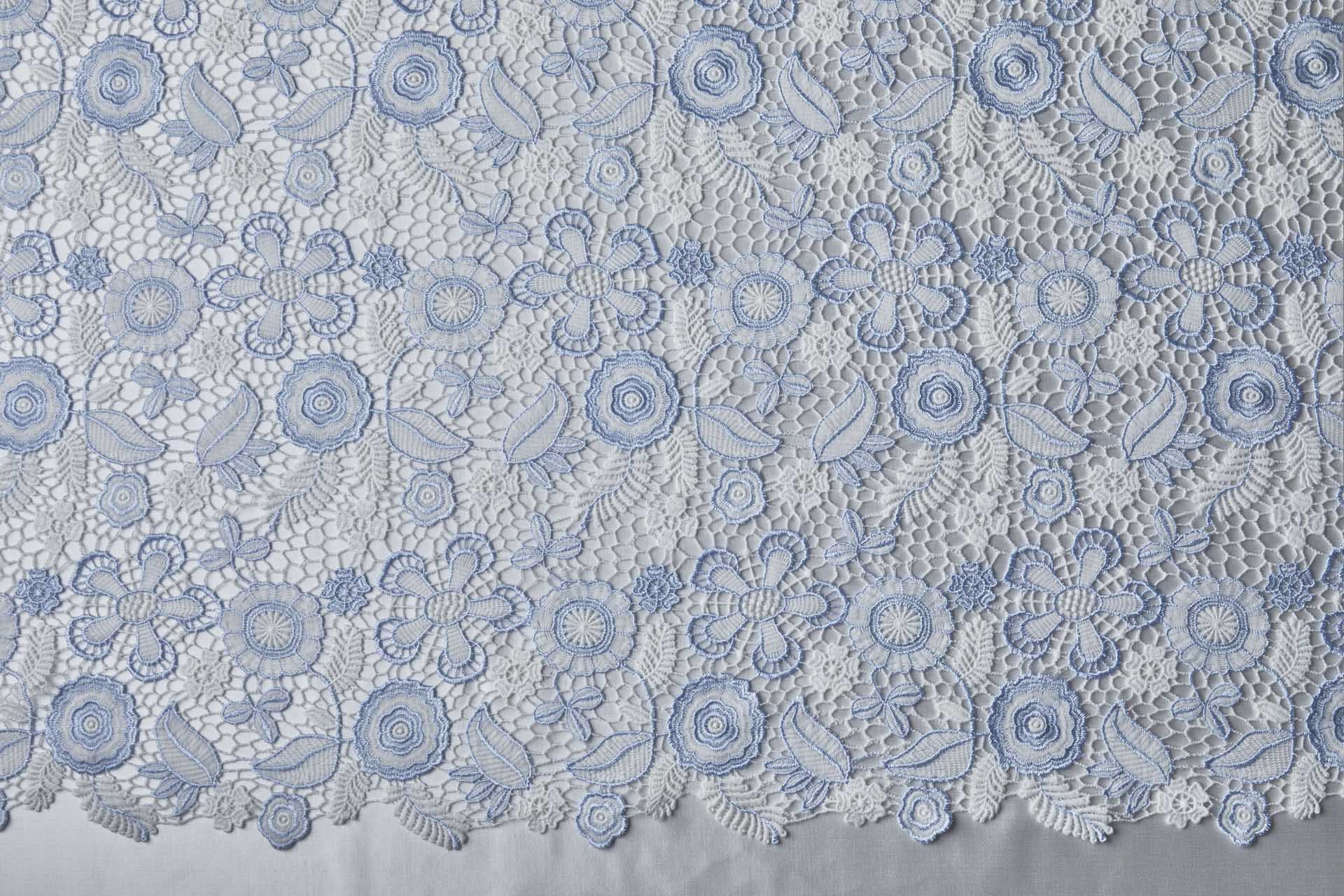 Floral Guipure Lace in Ivory and Pale Blue fabric, image 11 of 15