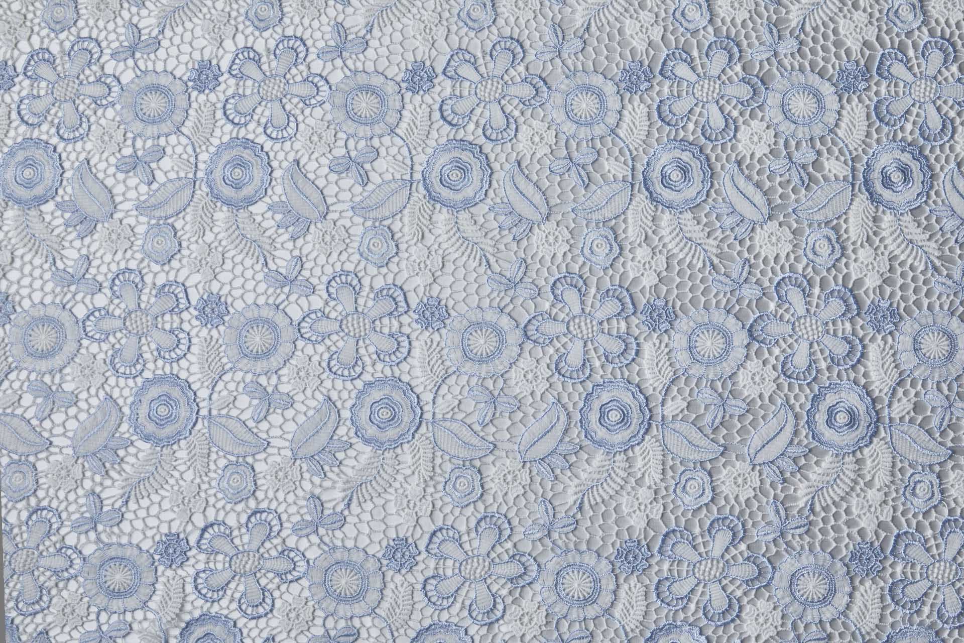 Floral Guipure Lace in Ivory and Pale Blue fabric, image 12 of 15