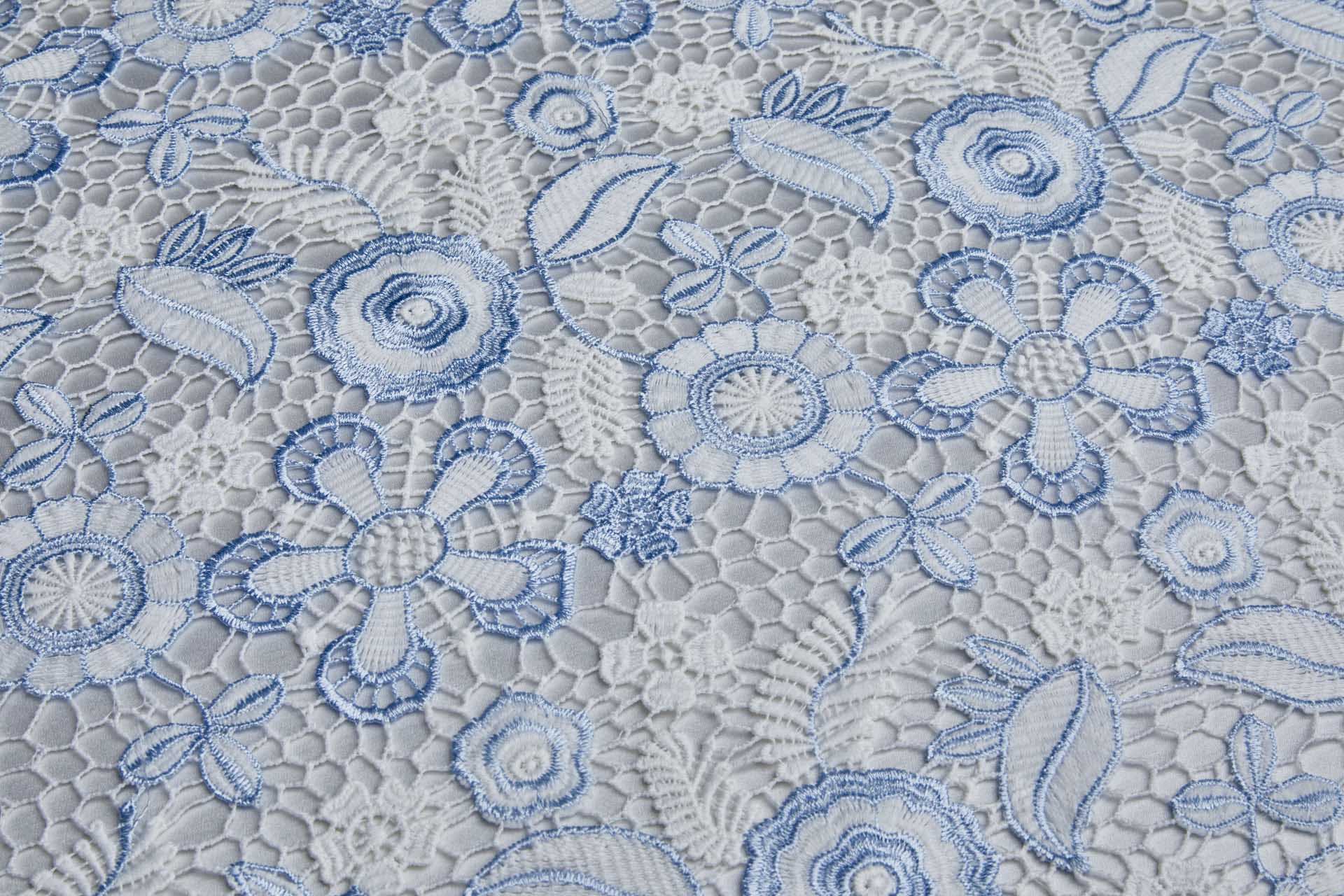 Floral Guipure Lace in Ivory and Pale Blue fabric, image 3 of 15