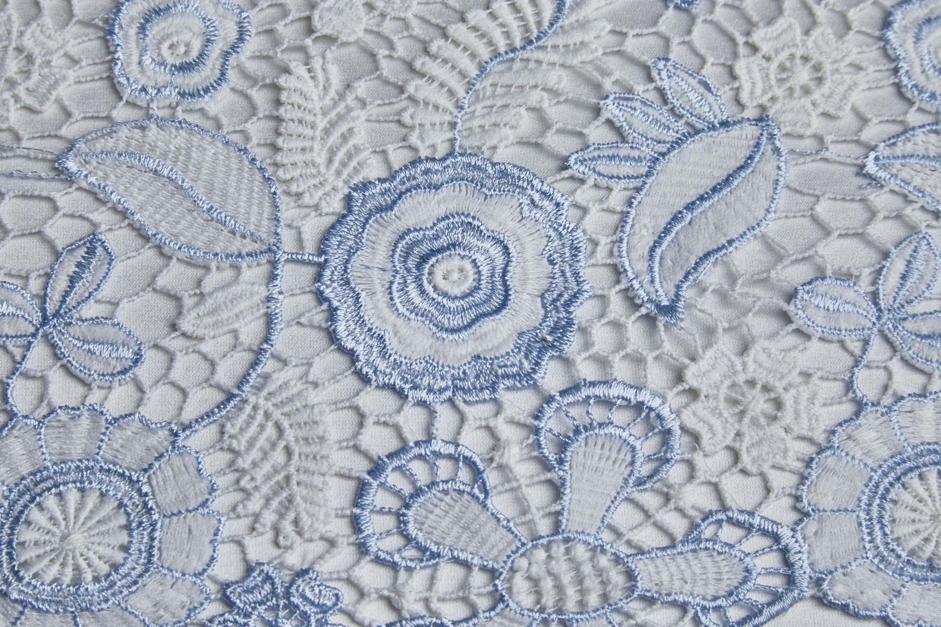 Floral Guipure Lace in Ivory and Pale Blue fabric, image 5 of 15