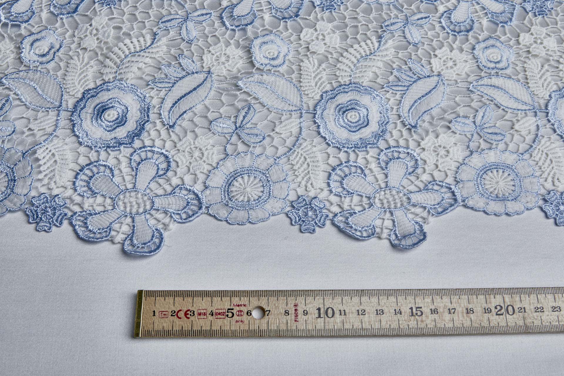 Floral Guipure Lace in Ivory and Pale Blue fabric, image 6 of 15