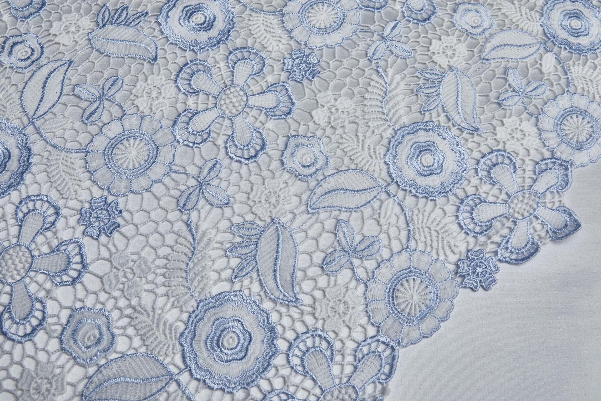 Floral Guipure Lace in Ivory and Pale Blue fabric, image 7 of 15