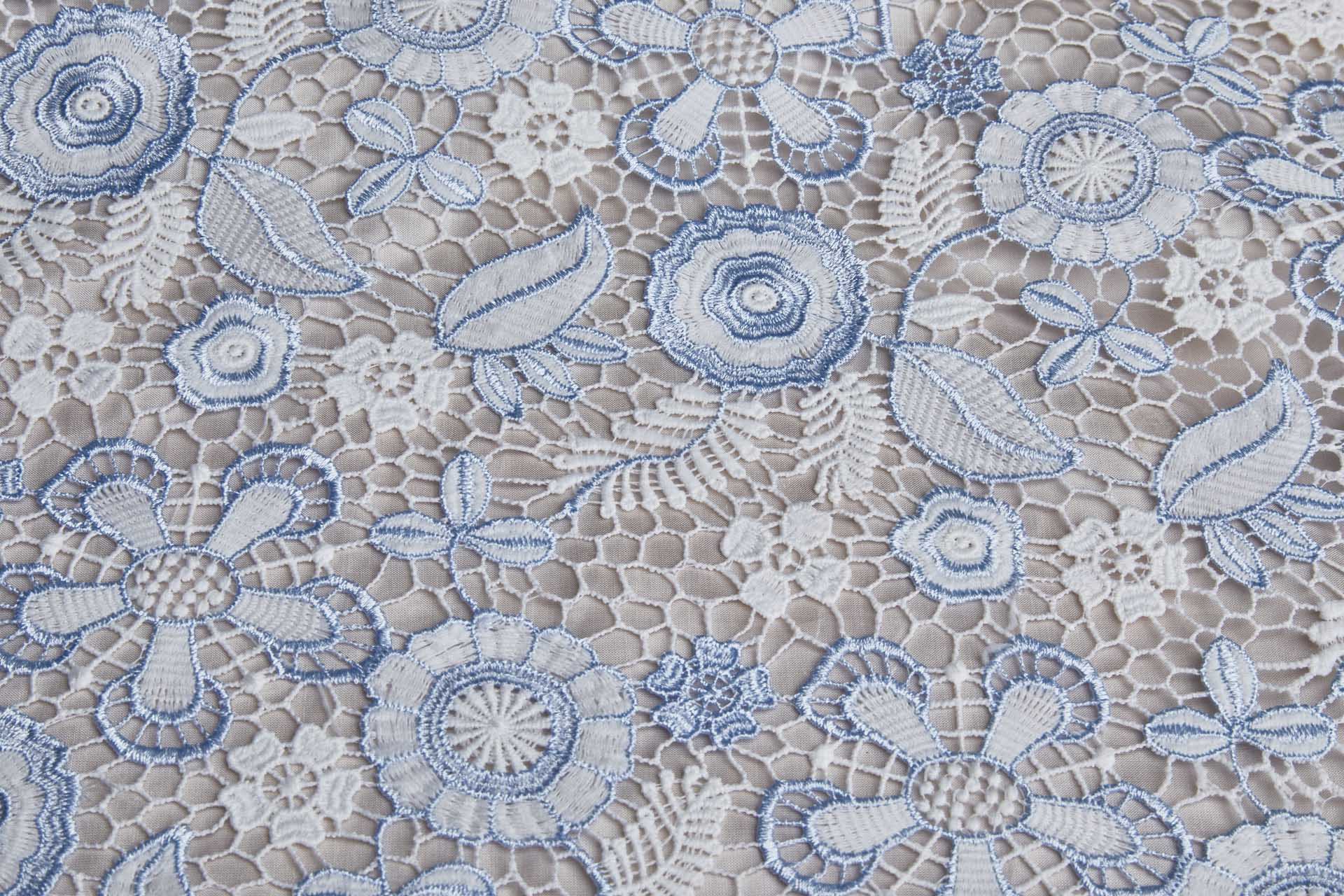 Floral Guipure Lace in Ivory and Pale Blue fabric, image 8 of 15