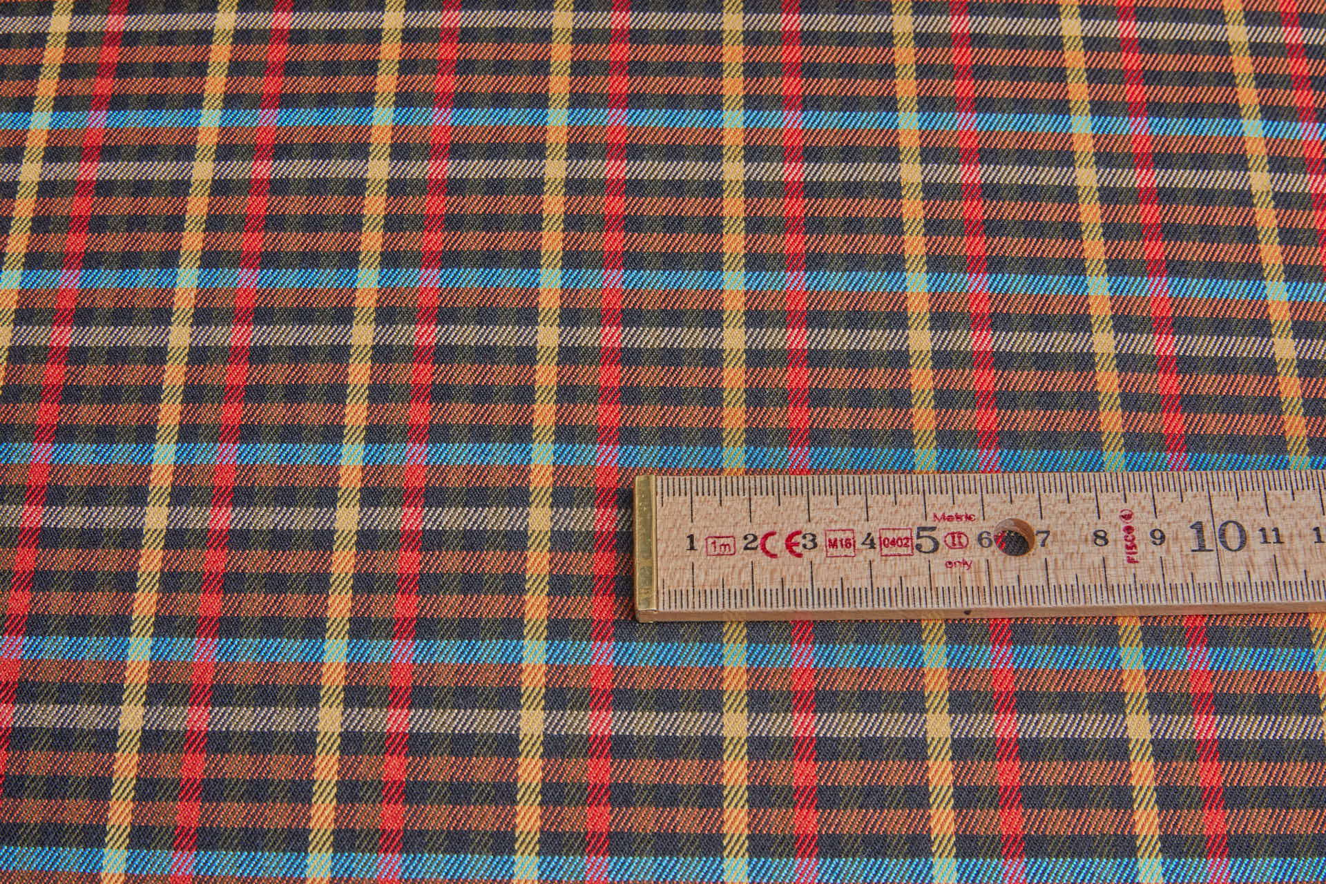 Stretch Tartan - Black, Rust, Mustard, Black, Beige, Blue fabric, image 8 of 9
