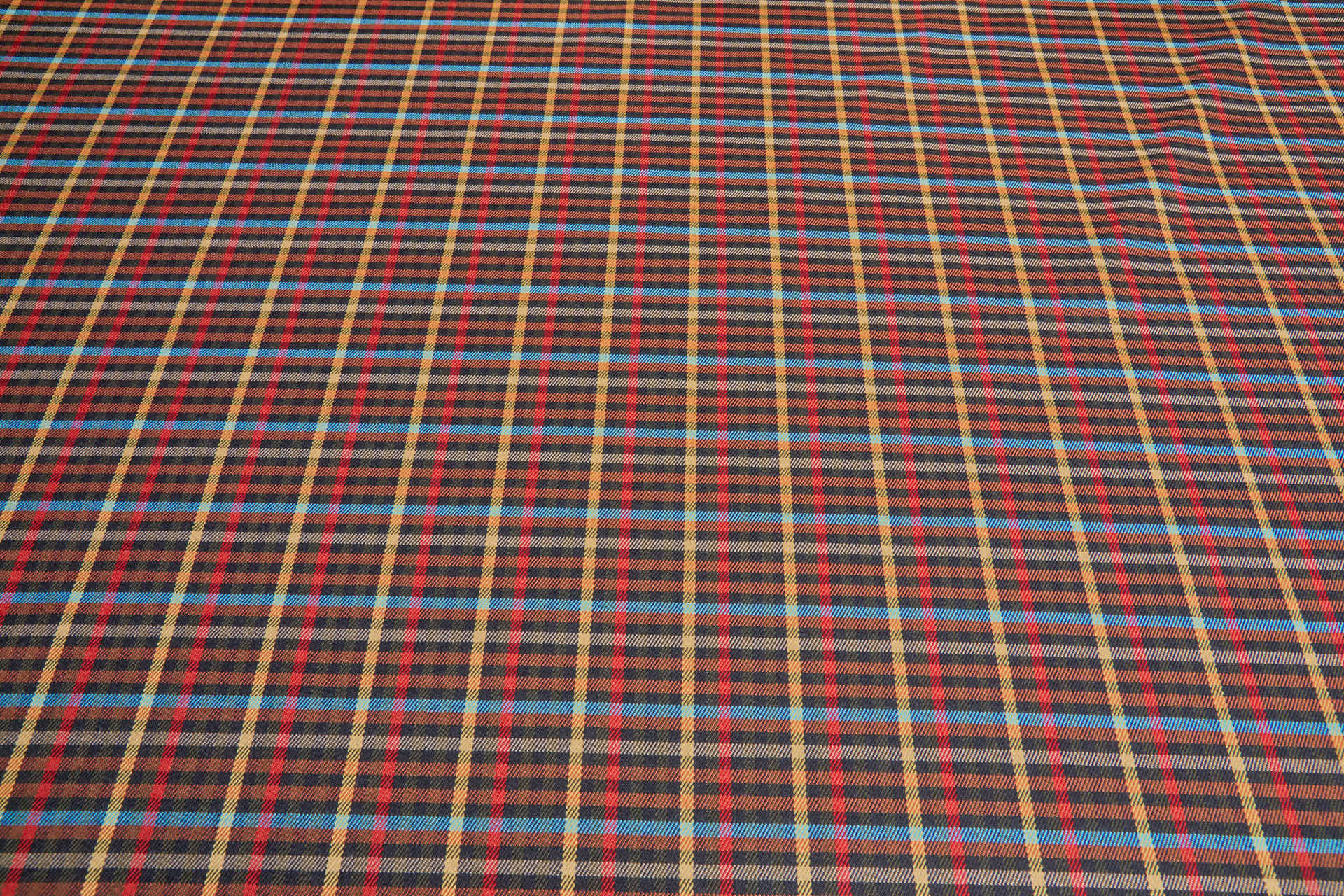 Stretch Tartan - Black, Rust, Mustard, Black, Beige, Blue fabric, image 7 of 9