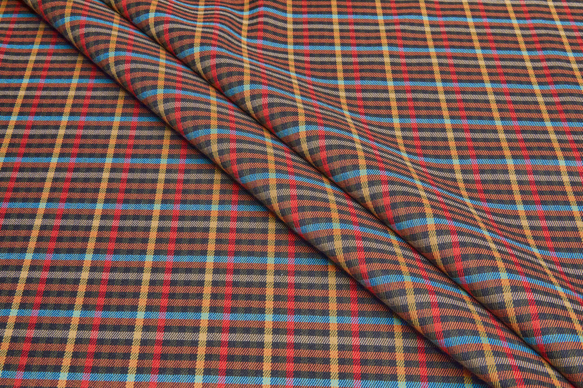 Stretch Tartan - Black, Rust, Mustard, Black, Beige, Blue fabric