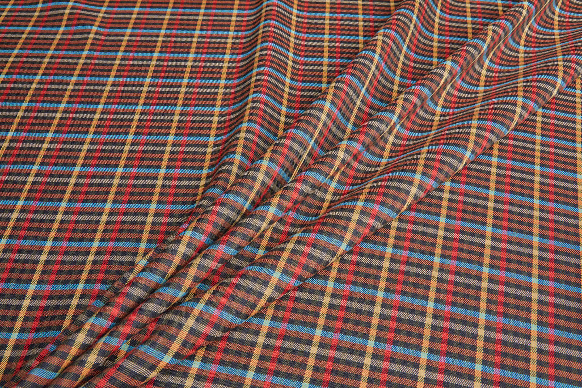 Stretch Tartan - Black, Rust, Mustard, Black, Beige, Blue fabric, image 6 of 9
