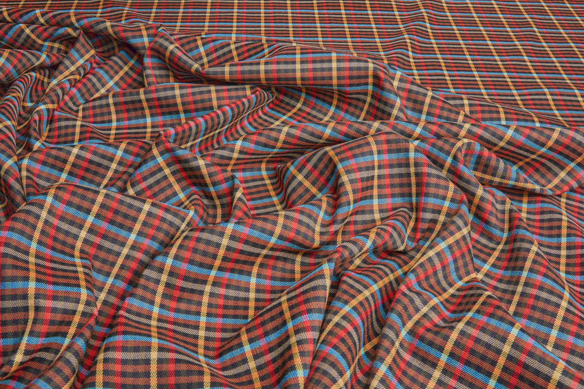Stretch Tartan - Black, Rust, Mustard, Black, Beige, Blue fabric, image 2 of 9