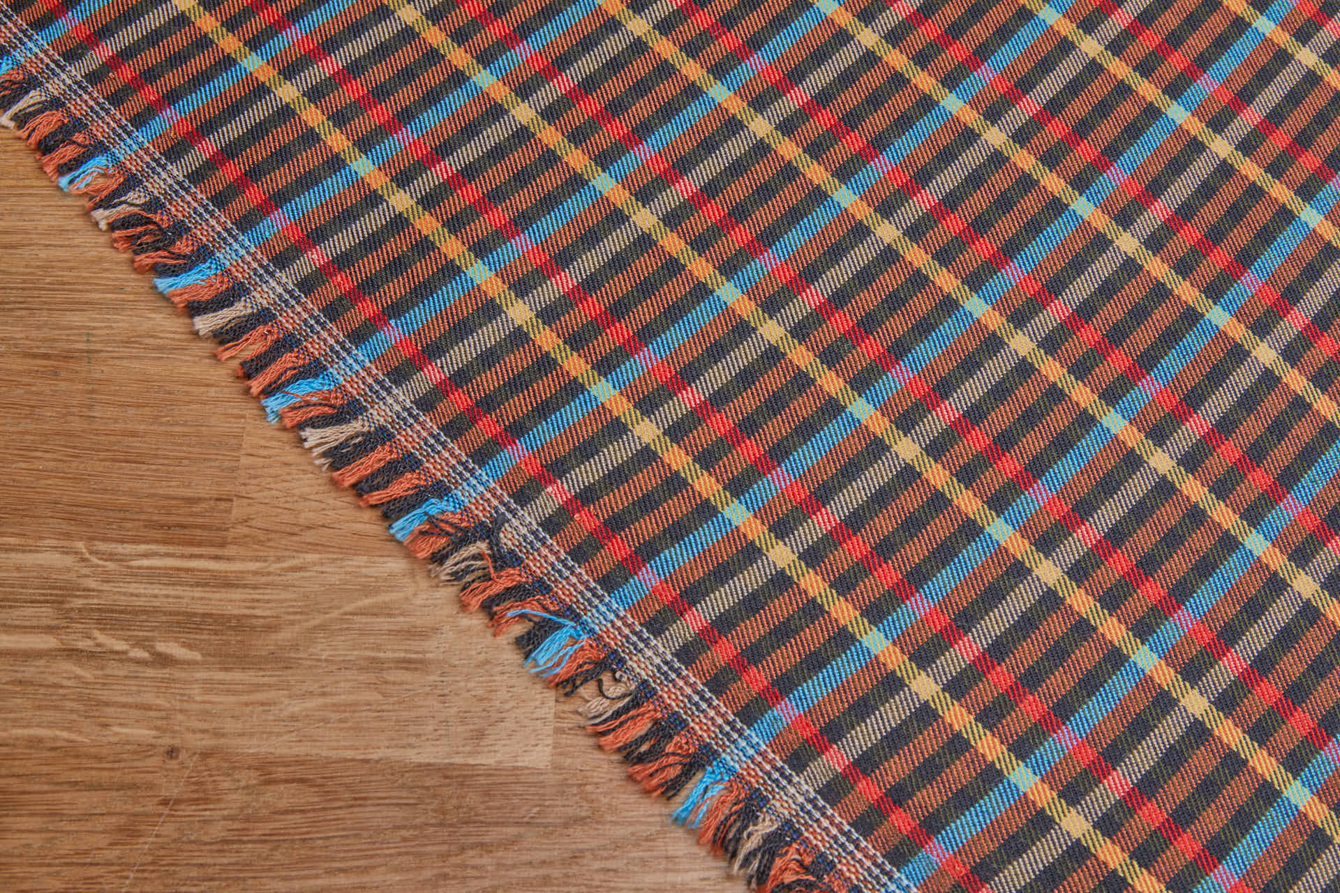 Stretch Tartan - Black, Rust, Mustard, Black, Beige, Blue fabric, image 4 of 9