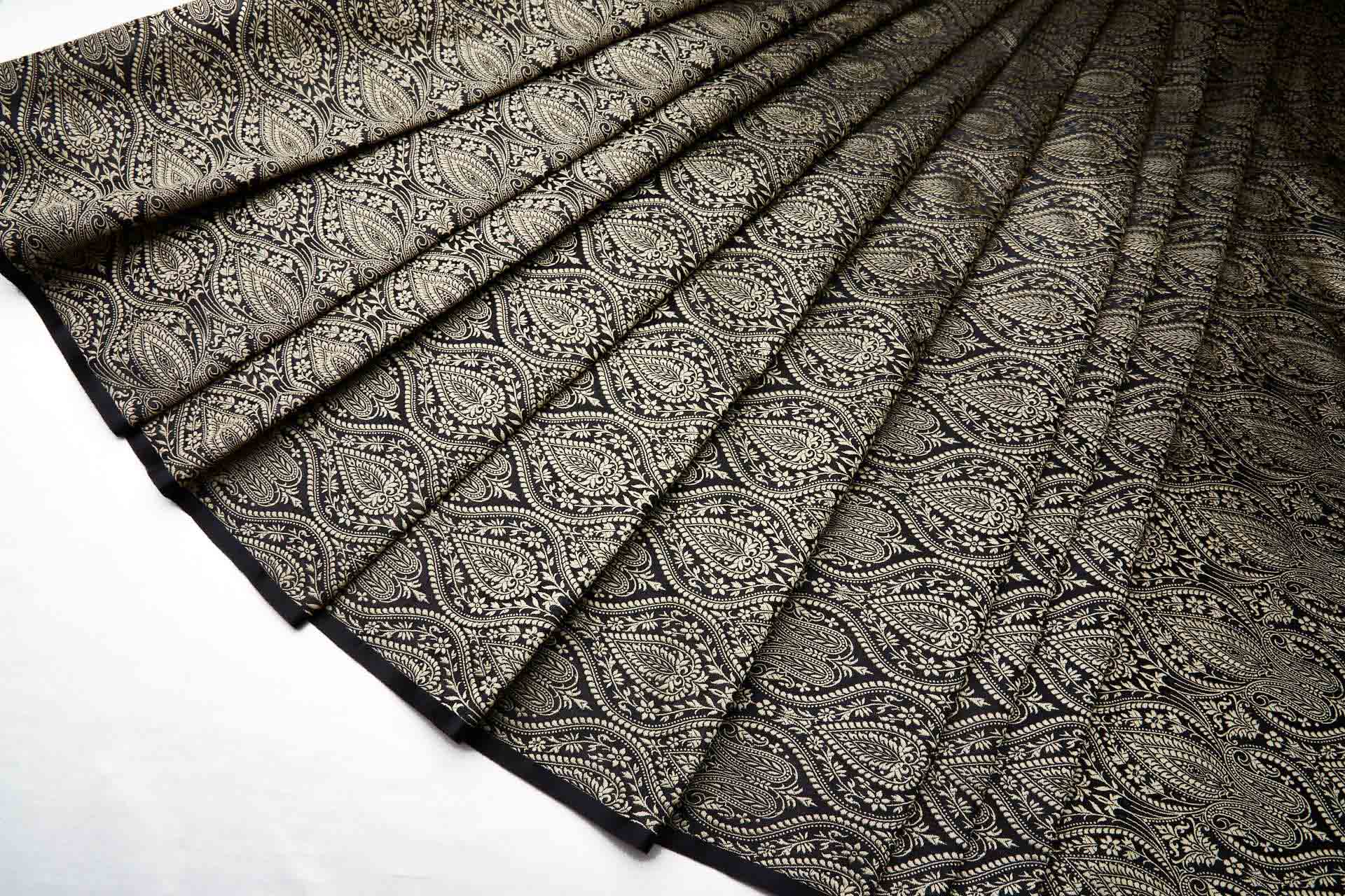 Banaras Brocade - Black and Gold paisley fabric