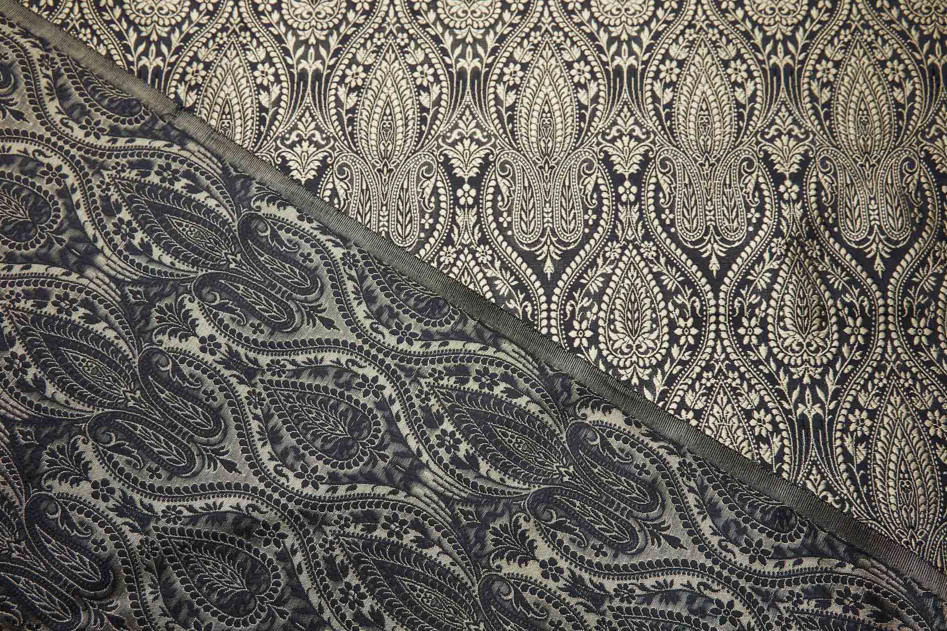 Banaras Brocade - Black and Gold paisley fabric, image 4 of 11