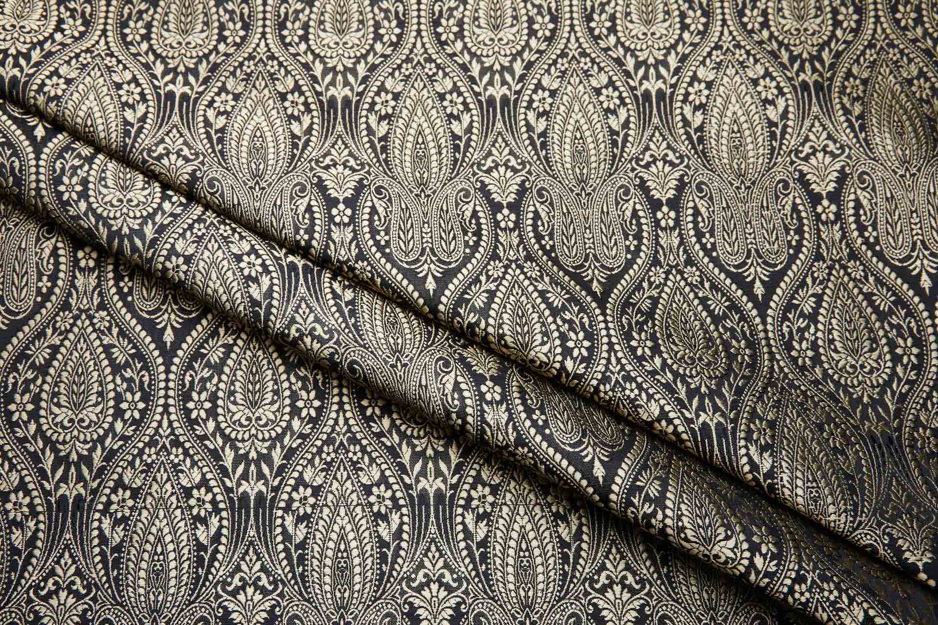 Banaras Brocade - Black and Gold paisley fabric, image 3 of 11