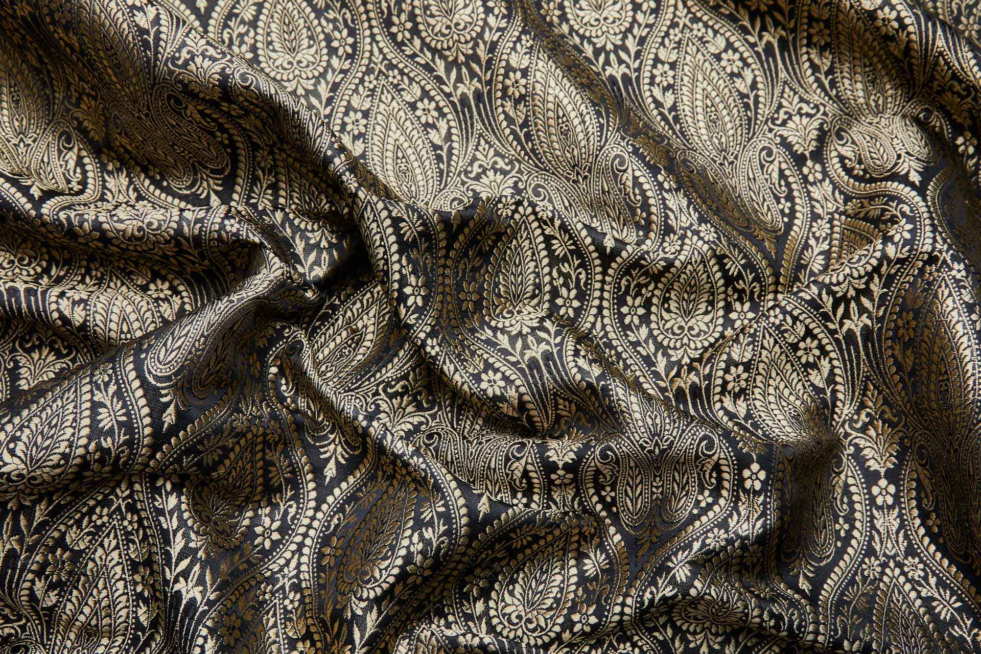 Banaras Brocade - Black and Gold paisley fabric, image 5 of 11