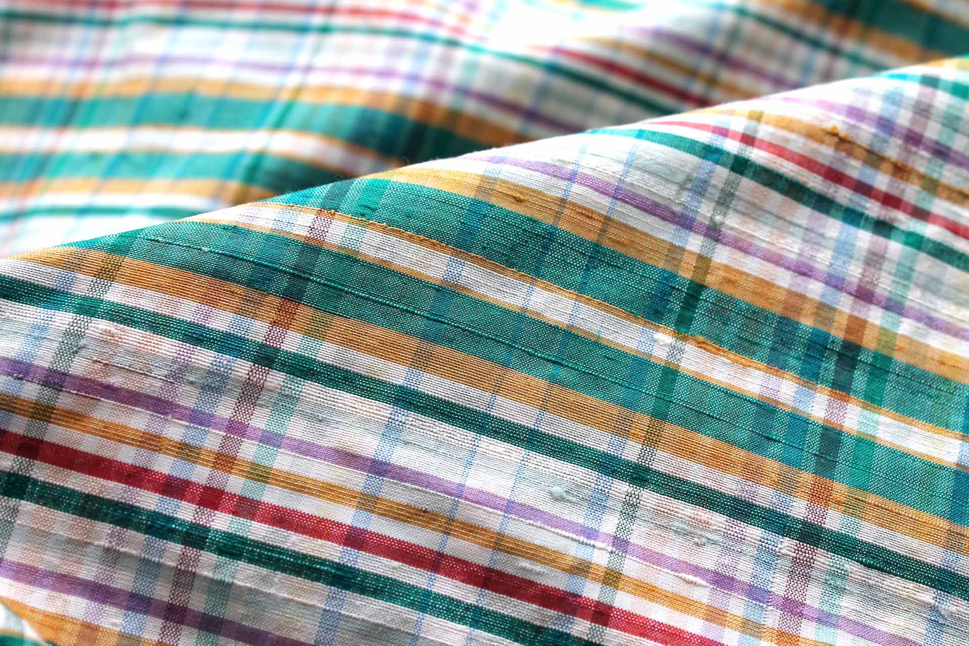 Tartan Check Silk Dupion - Ivory, Green, Lilac and Mustard fabric, image 4 of 5
