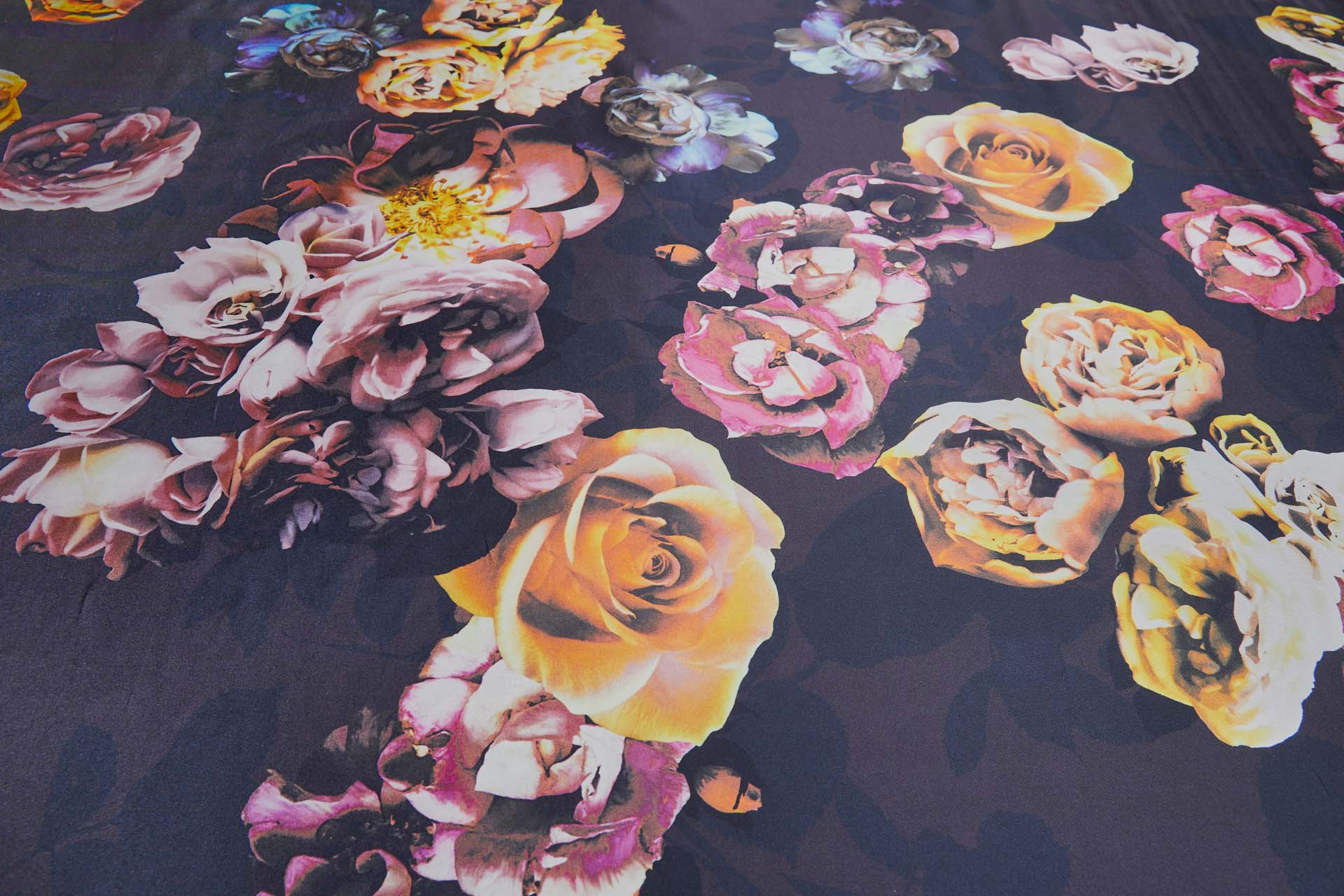 Large Floral Print on Inky Blue Purple Silk Twill fabric, image 9 of 9