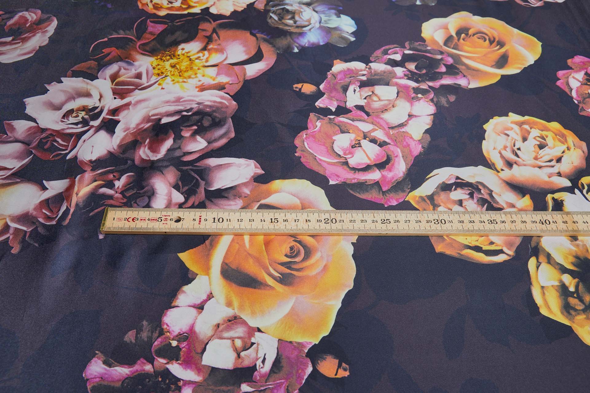 Large Floral Print on Inky Blue Purple Silk Twill fabric, image 2 of 9