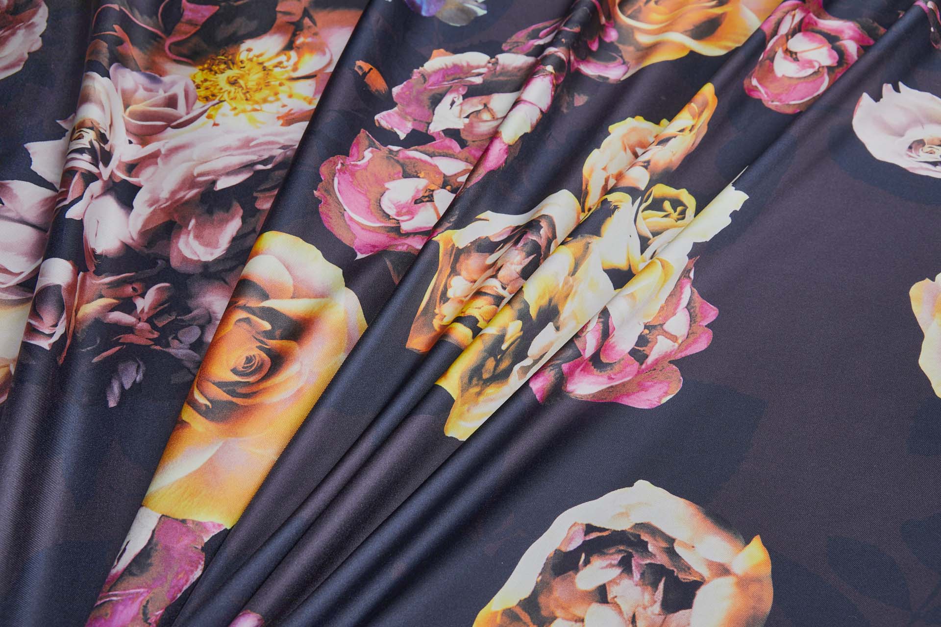 Large Floral Print on Inky Blue Purple Silk Twill fabric, image 3 of 9