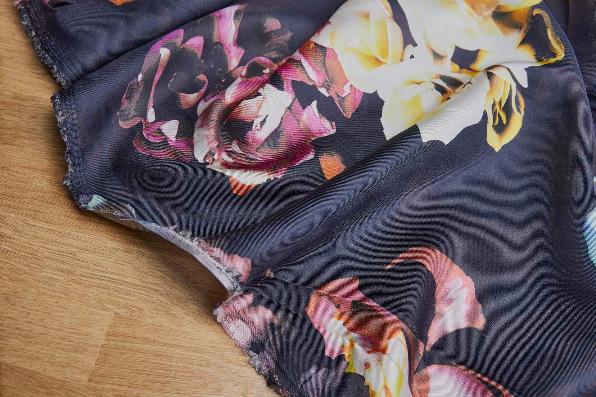 Large Floral Print on Inky Blue Purple Silk Twill fabric, image 5 of 9