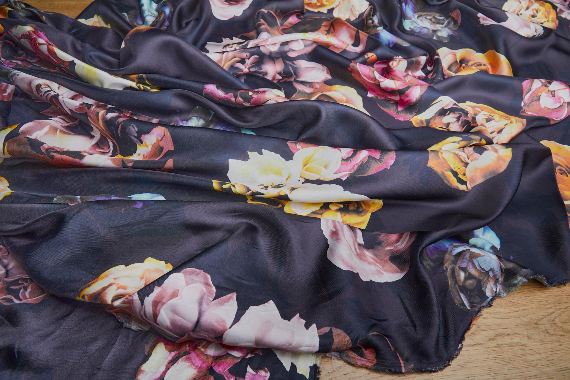Large Floral Print on Inky Blue Purple Silk Twill fabric, image 6 of 9