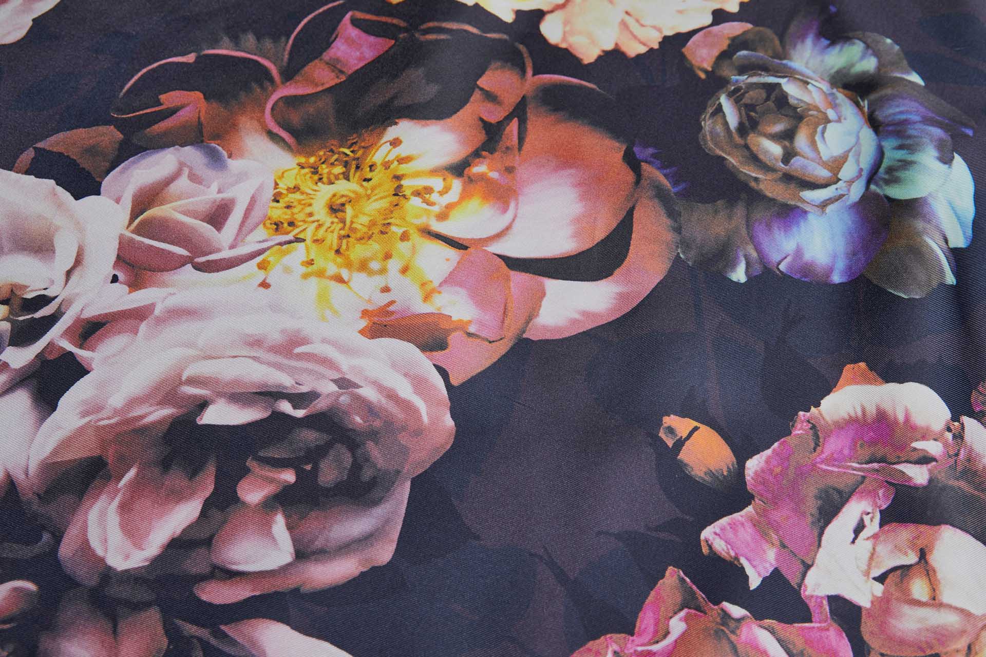 Large Floral Print on Inky Blue Purple Silk Twill fabric, image 8 of 9