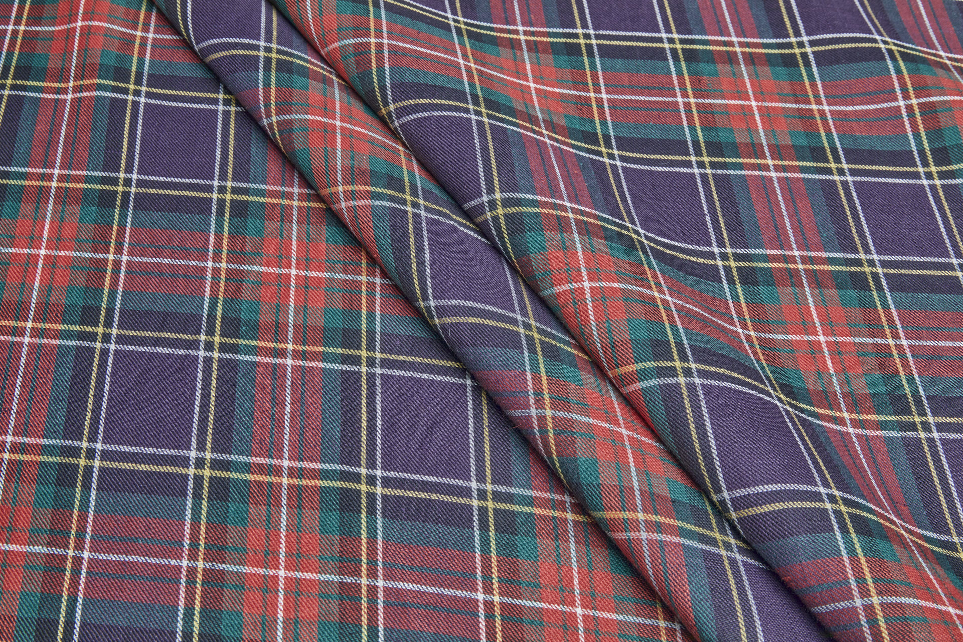 Linen Tartan - Purple, Green and Red fabric