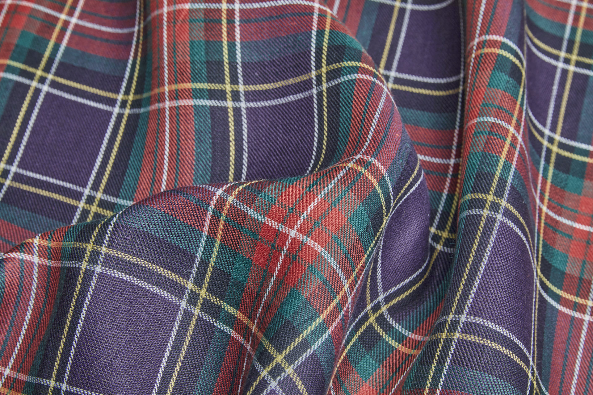 Linen Tartan - Purple, Green and Red fabric, image 3 of 8