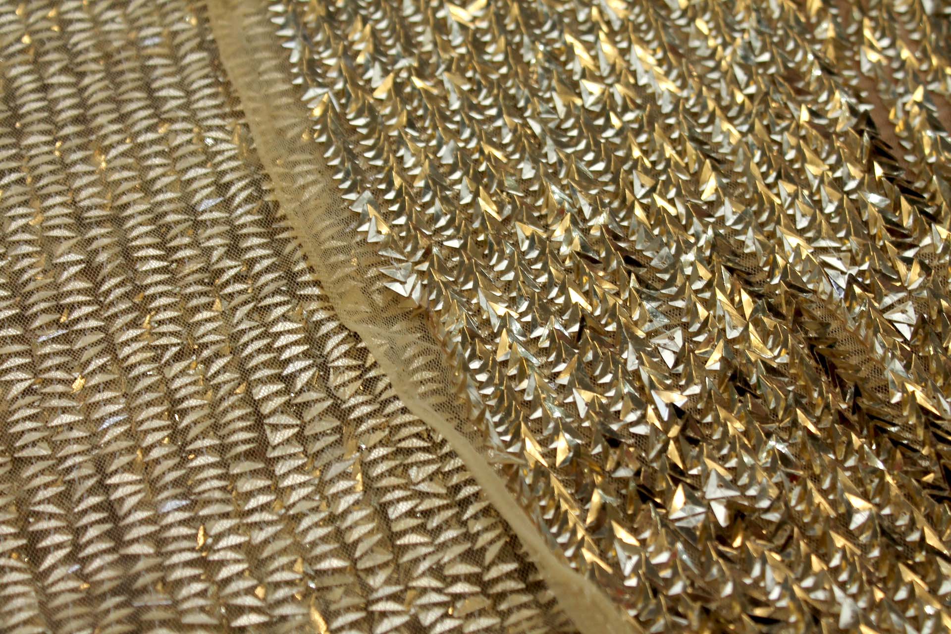 Gold Triangular Cupped Sequin on Tulle fabric, image 3 of 8