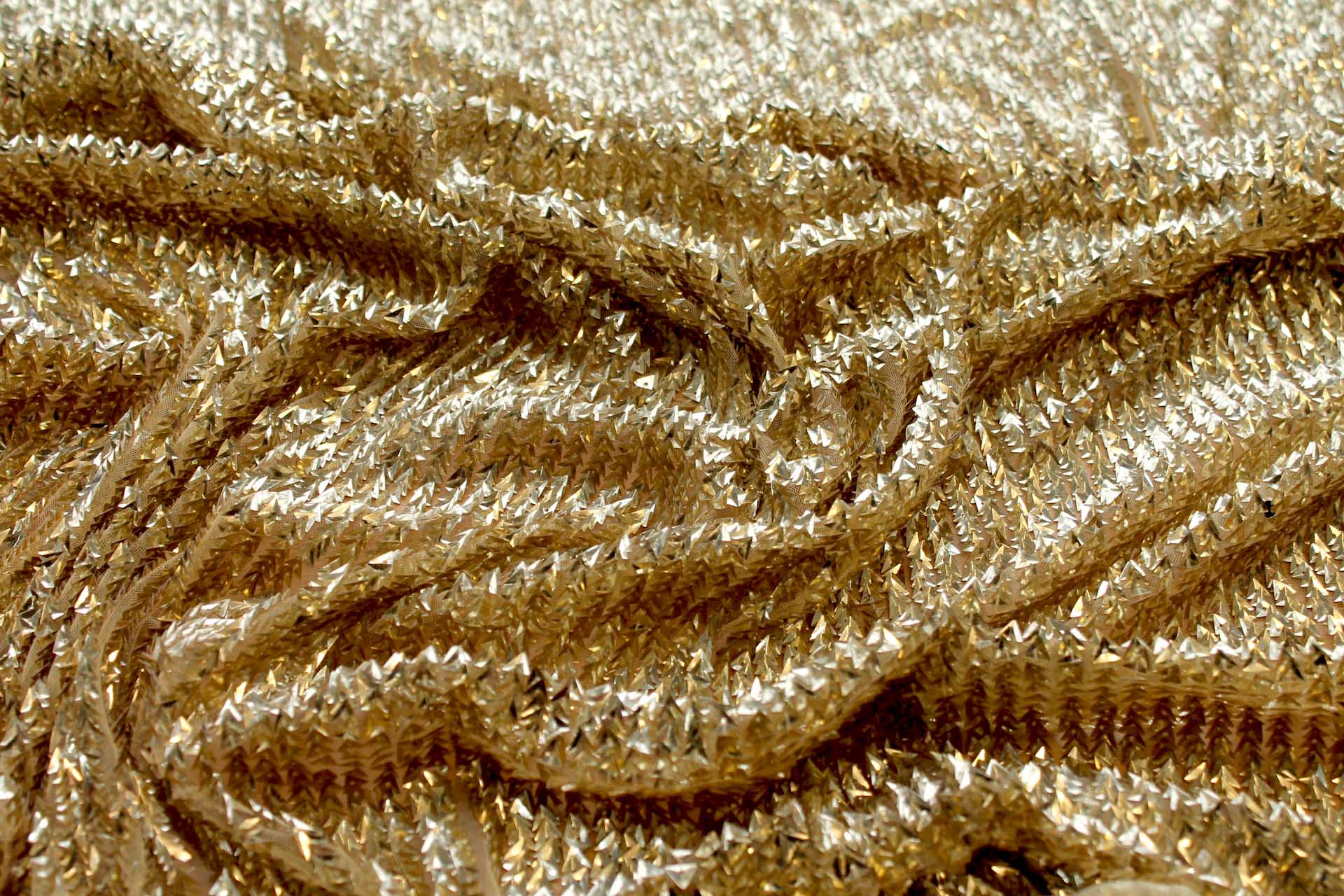 Gold Triangular Cupped Sequin on Tulle fabric, image 4 of 8