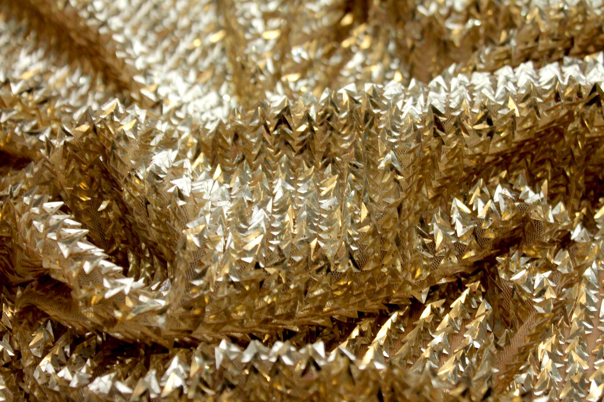 Gold Triangular Cupped Sequin on Tulle fabric