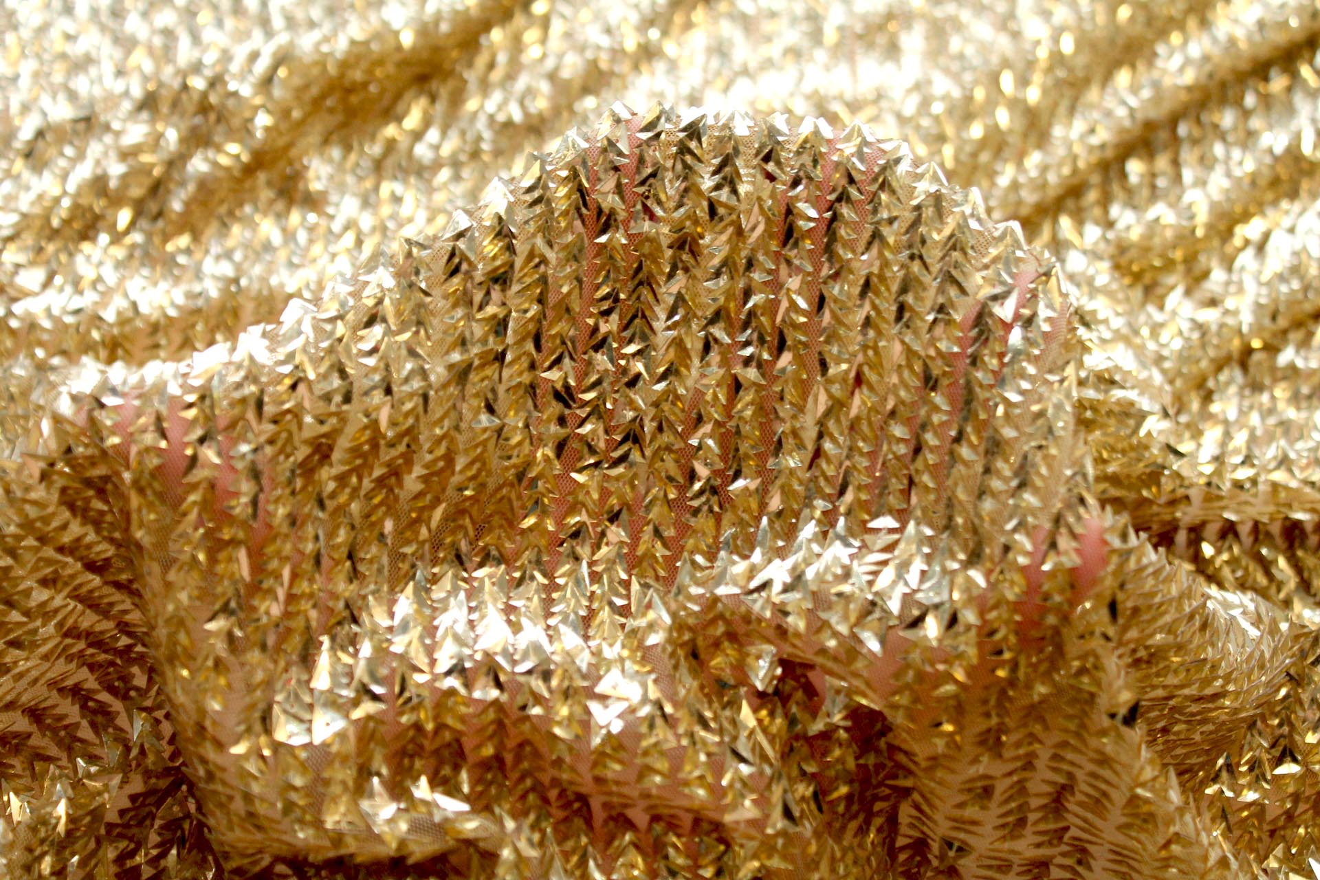 Gold Triangular Cupped Sequin on Tulle fabric, image 7 of 8