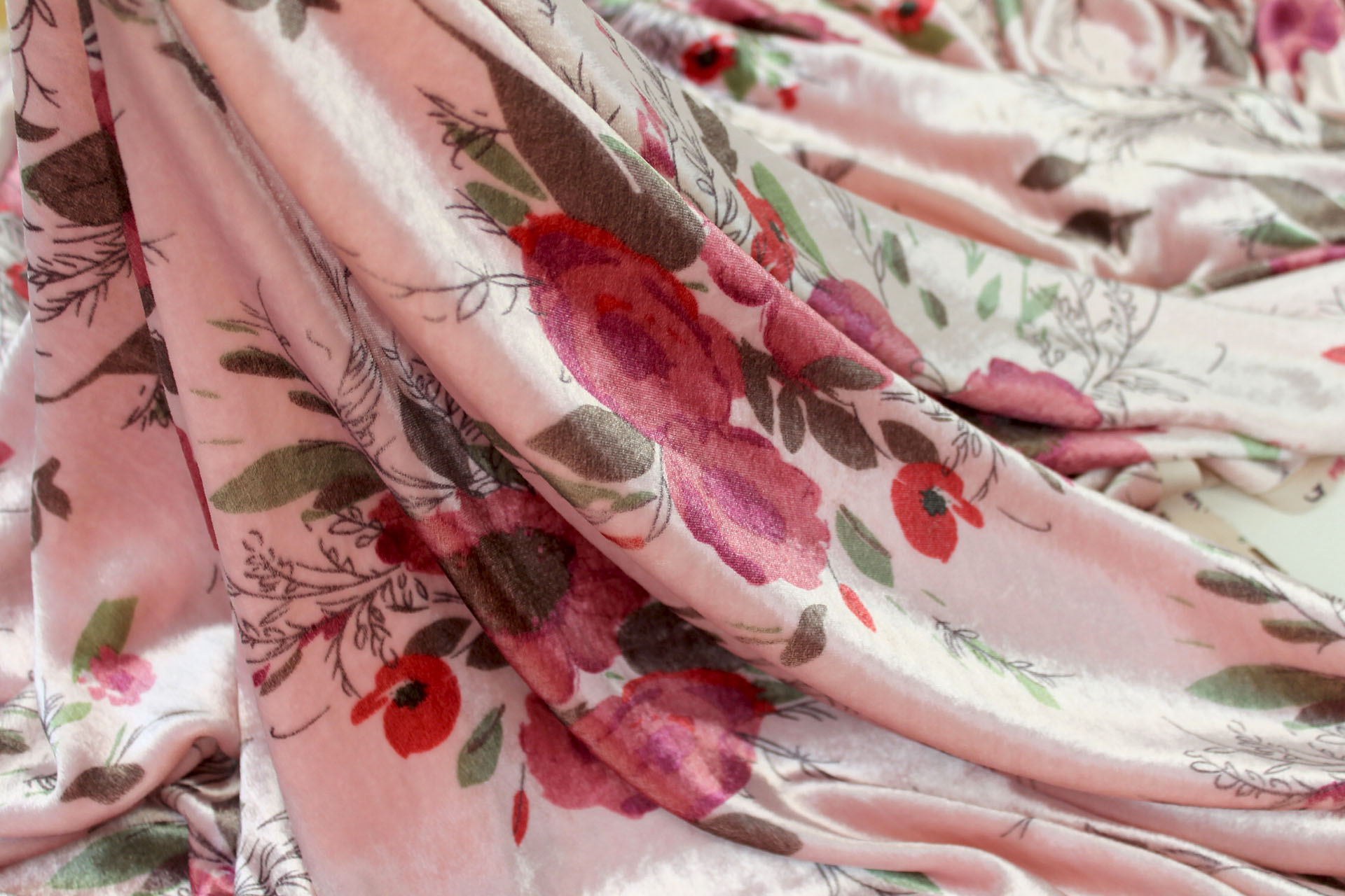 Printed Silk Velvet - Pale Pink Floral fabric