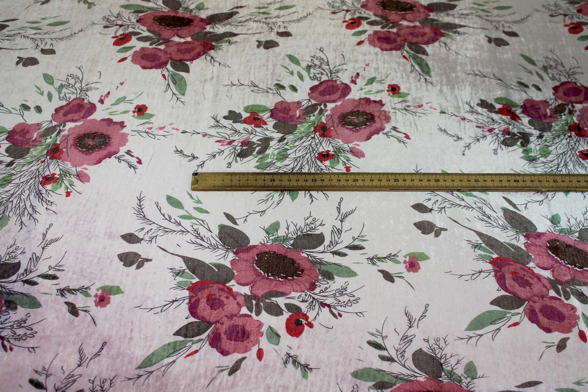 Printed Silk Velvet - Pale Pink Floral fabric, image 2 of 6