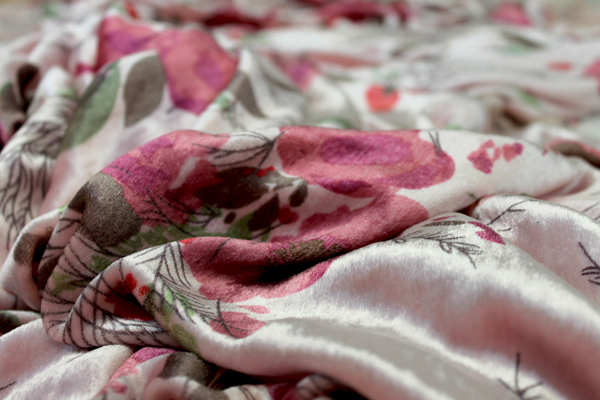 Printed Silk Velvet - Pale Pink Floral fabric, image 3 of 6