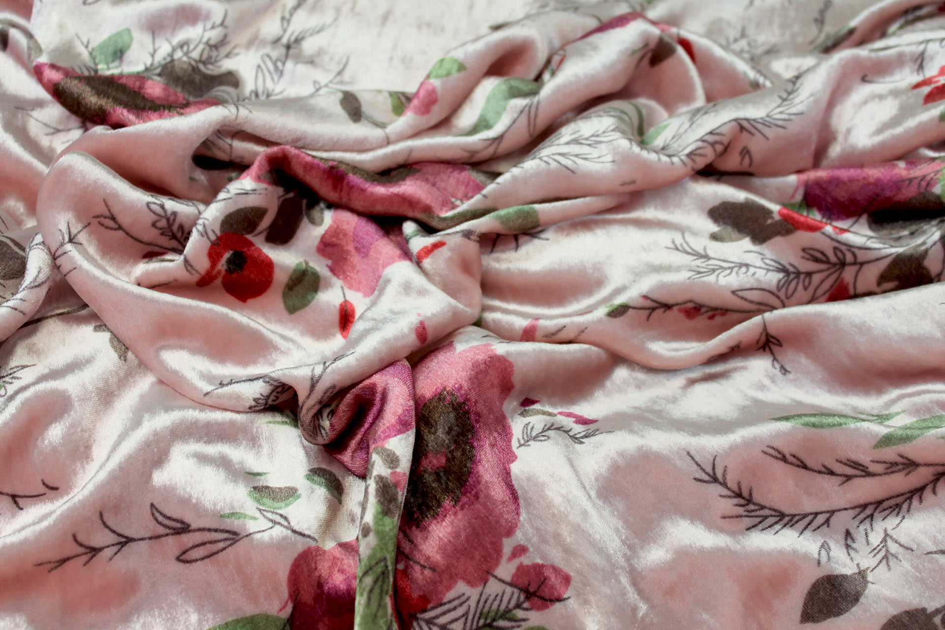 Printed Silk Velvet - Pale Pink Floral fabric, image 4 of 6