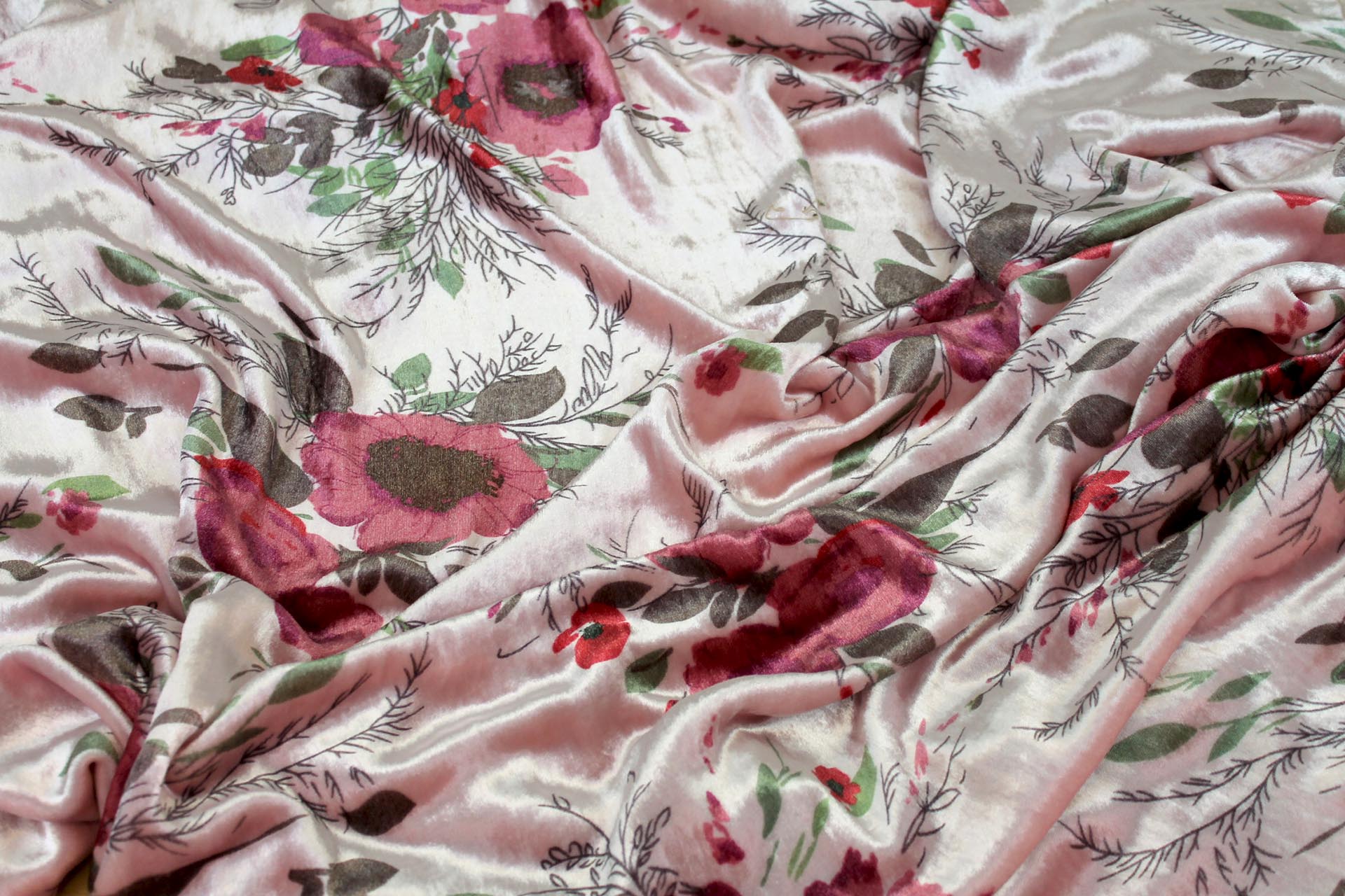 Printed Silk Velvet - Pale Pink Floral fabric, image 6 of 6