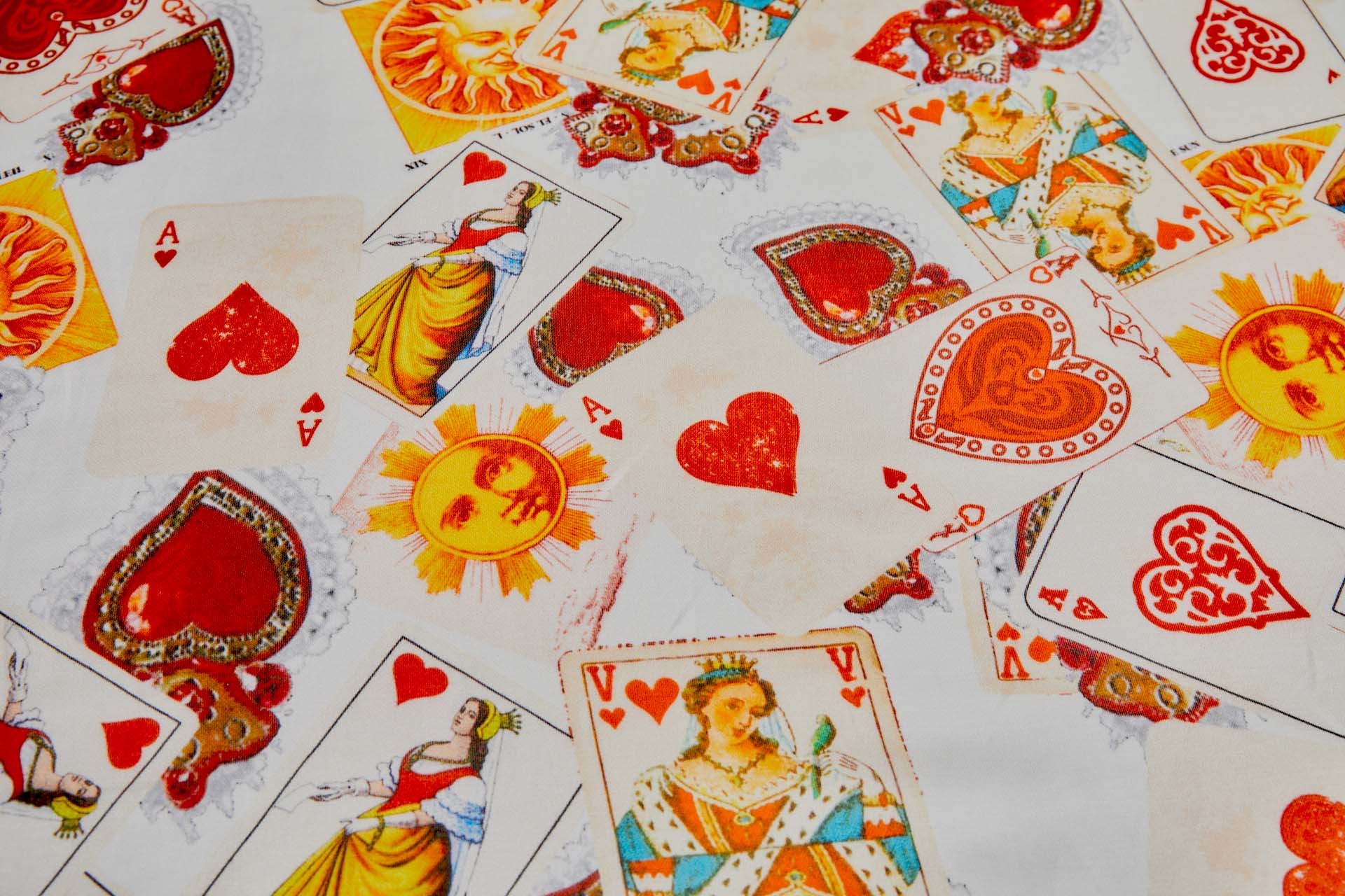 Silk and Cotton Blend Satin with Fun Playing Card Print fabric, image 2 of 9