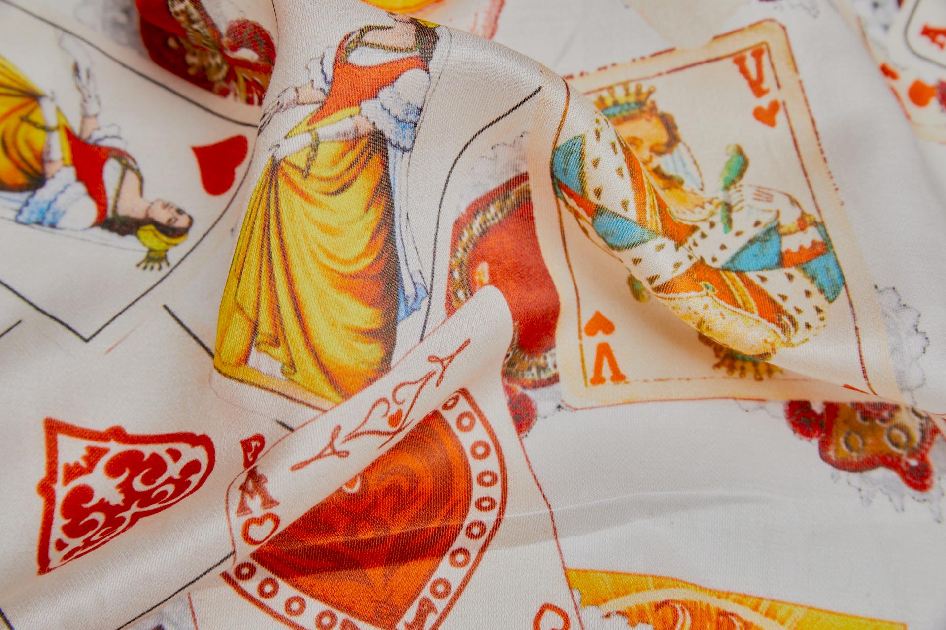 Silk and Cotton Blend Satin with Fun Playing Card Print fabric