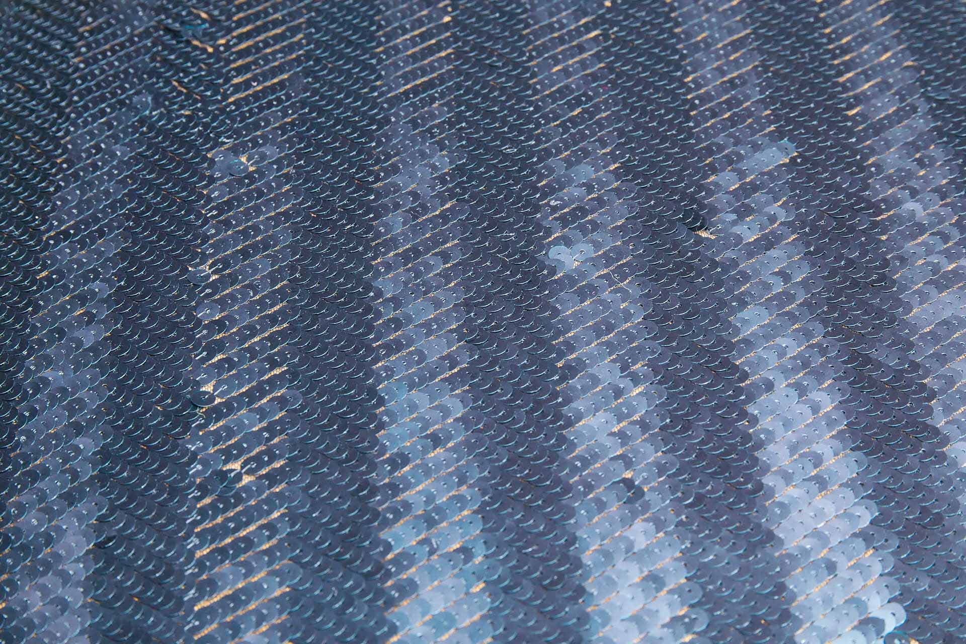 Metallic Prussian Blue Chevron Sequin on Stretch Tulle fabric, image 9 of 9