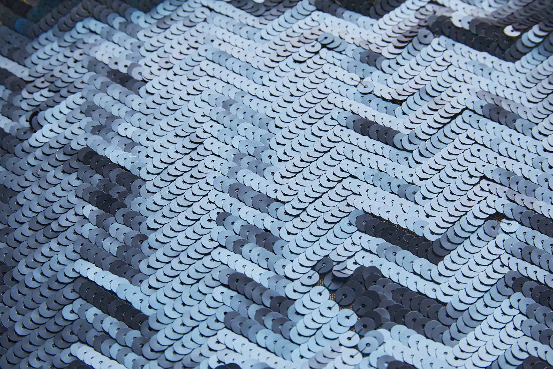 Metallic Prussian Blue Chevron Sequin on Stretch Tulle fabric, image 4 of 9