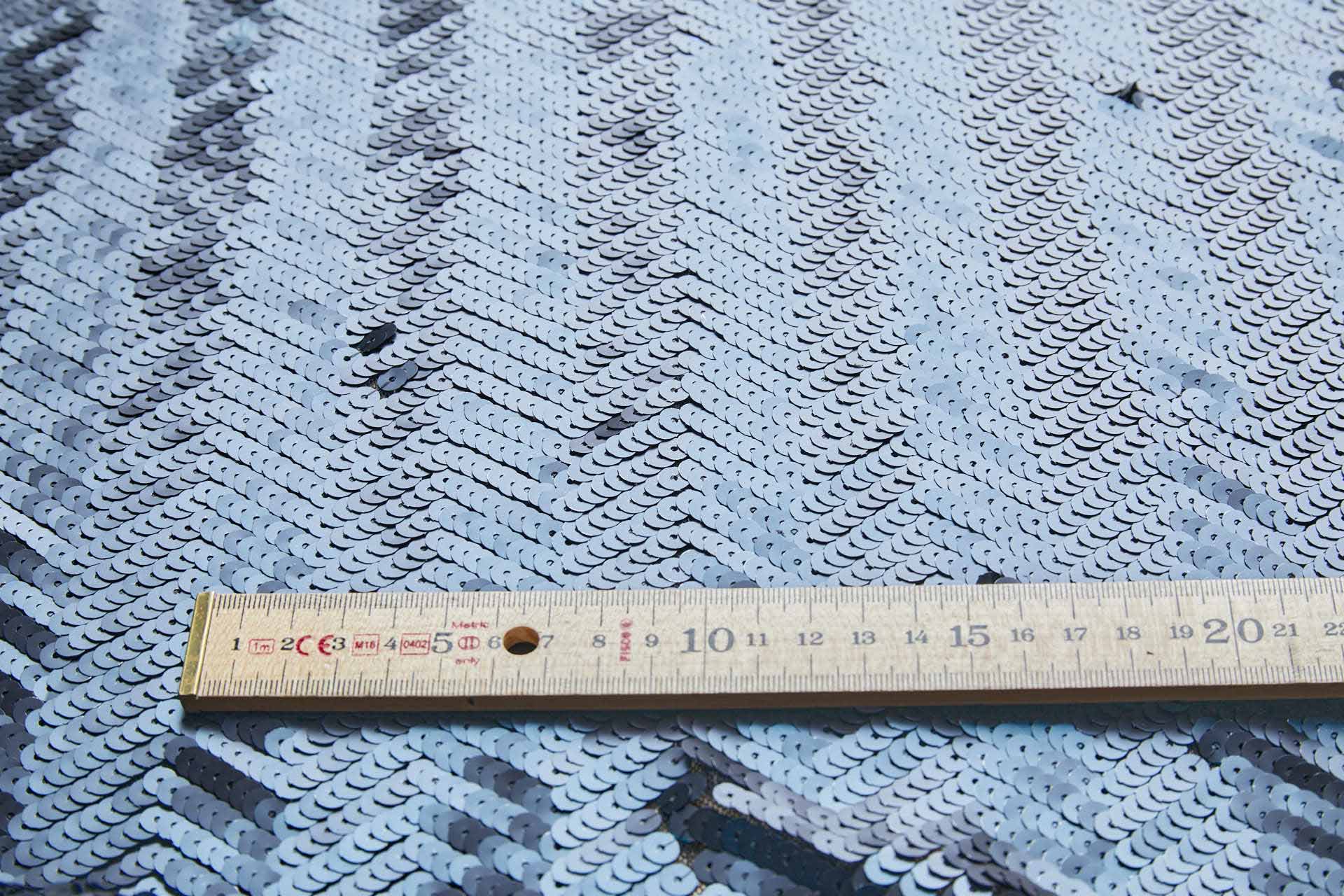Metallic Prussian Blue Chevron Sequin on Stretch Tulle fabric, image 5 of 9