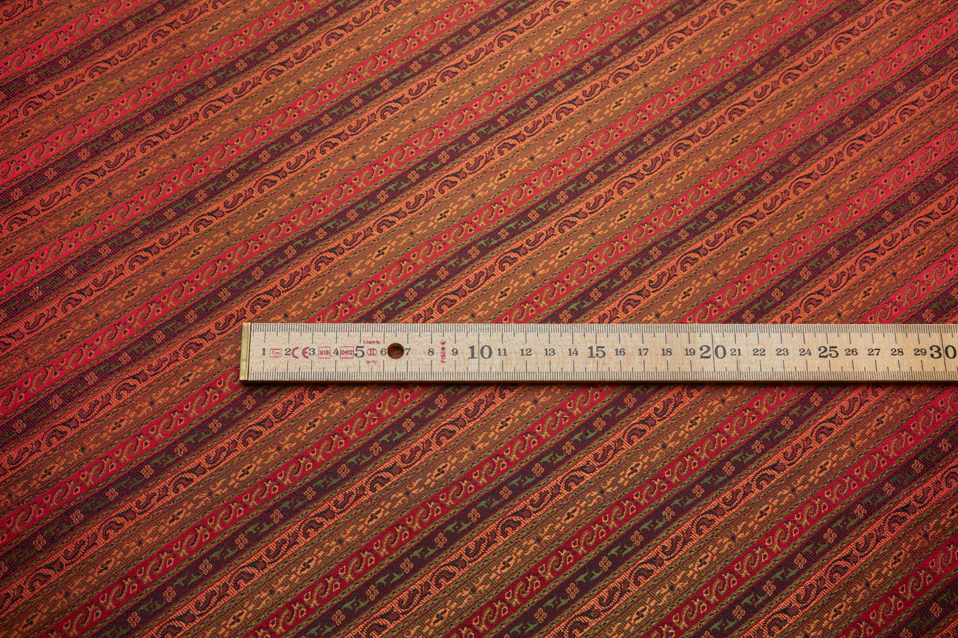 Banaras Brocade - Diagonal Red, Orange & Olive Stripe fabric, image 5 of 8